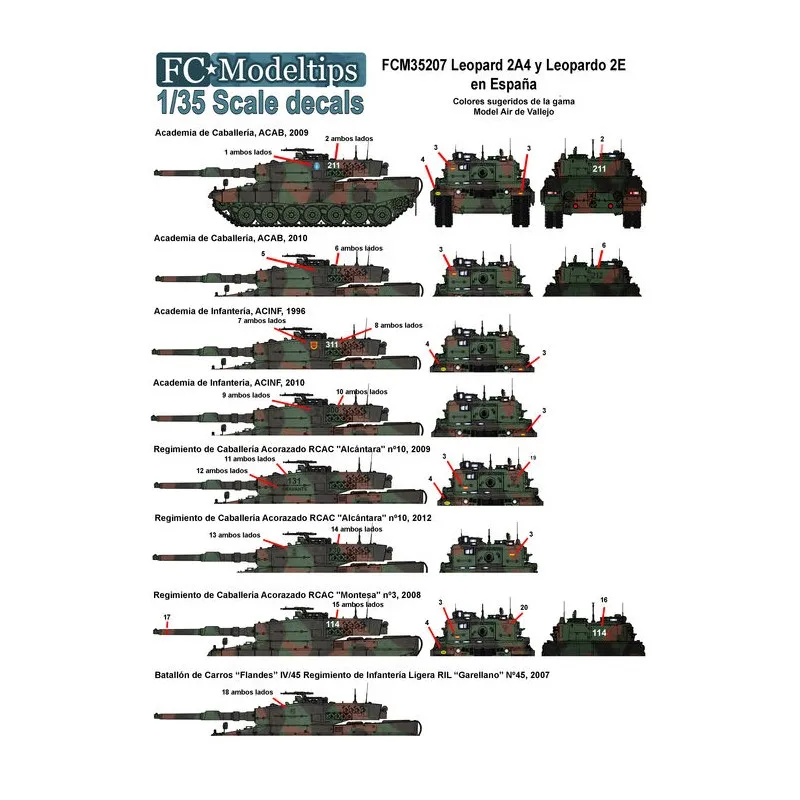 Décalcomanies : Leopard 2A4 et Leopard 2E en Espagne. FC MODELTIPS 35207