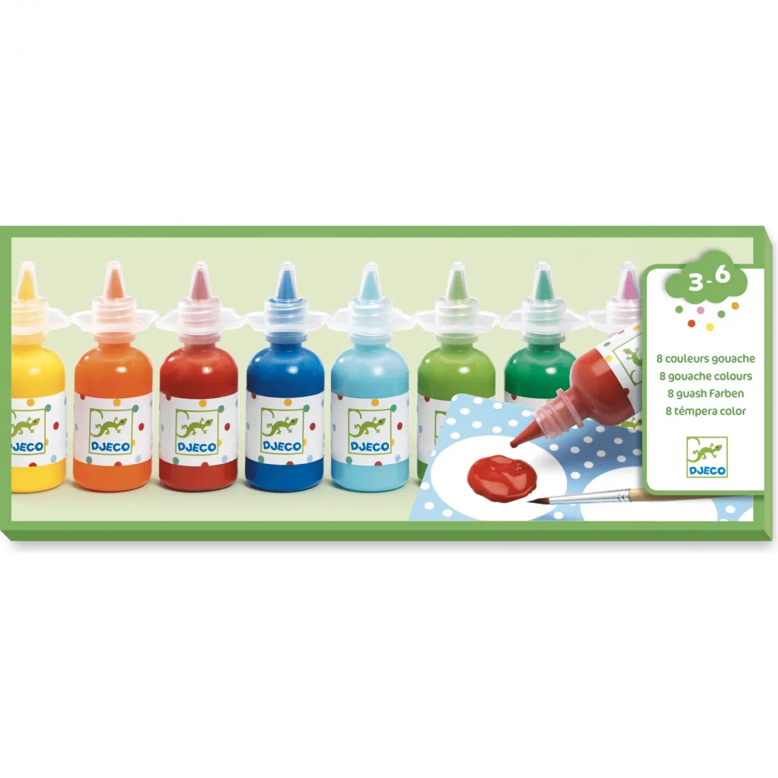 8 Bouteilles de Gouache Peinture Lavable Enfants - Djeco