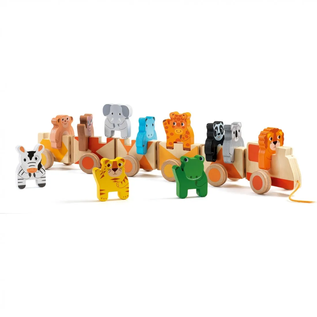Train en bois à tirer et jouet à empiler - Trainimo Jungle - Djeco