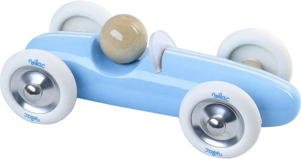 VOITURE DE COURSE VINTAGE GRAND PRIX EN BOIS - BLEUE - MODELE MOYEN