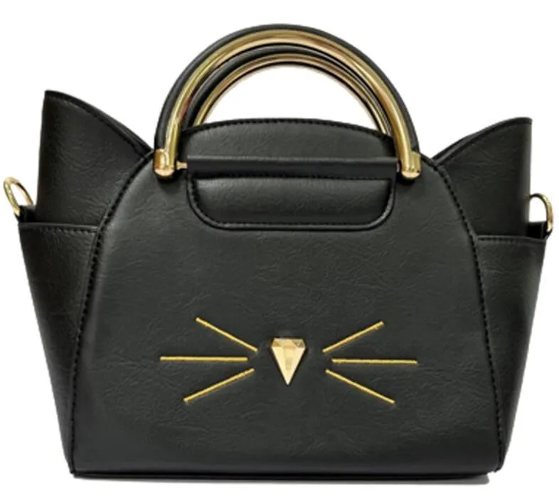 SAC A MAIN CAT BAG BLACK EDITION AVEC POMPON