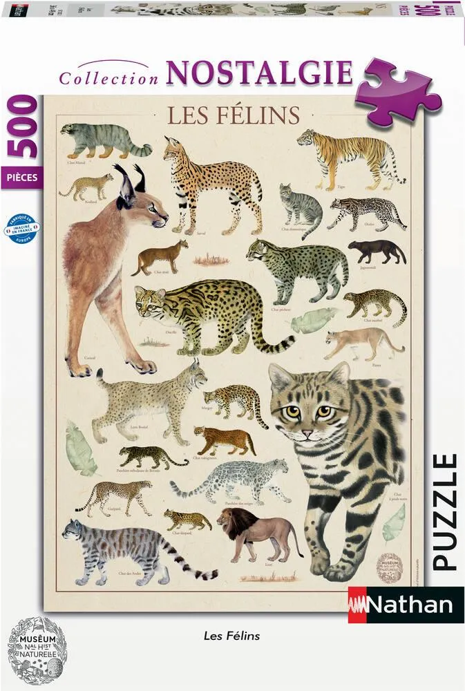 PUZZLE 500 PIECES - LES FELINS - MUSEUM NATIONAL D'HISTOIRE NATURELLE