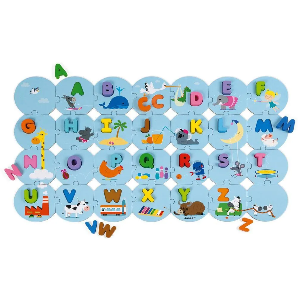 PUZZLE 28 PIECES - J'APPRENDS L'ALPHABET FRANCAIS - EN BOIS ET CARTON