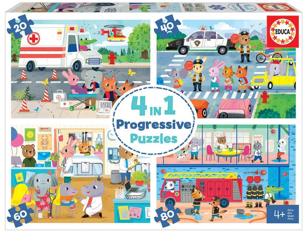 PUZZLES 4 EN 1 PROGRESSIF - HÉROS EN ACTION