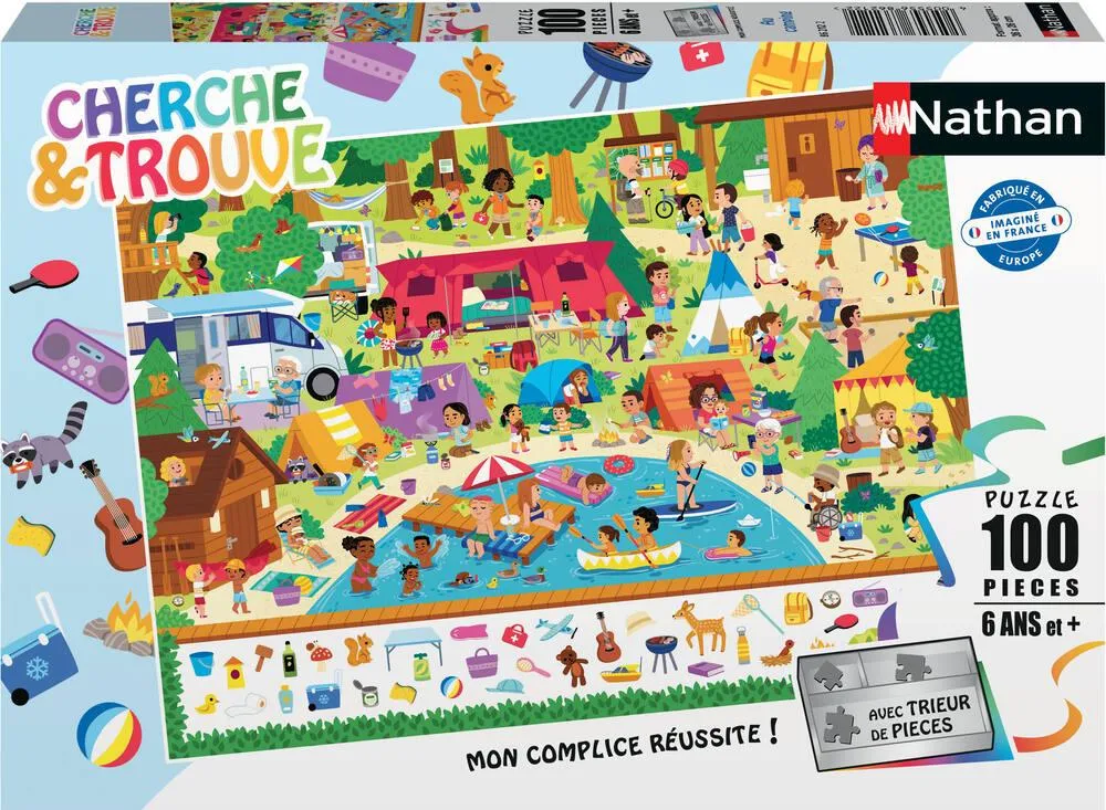 NATHAN PUZZLE 100 PIECES - AU CAMPING - CHERCHE ET TROUVE