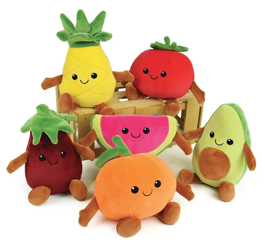 FRUITY'S PELUCHE : 17CM -  ALEATOIRE : AVOCAT, ORANGE, AUBERGINE, TOMATE, ANANAS OU PASTEQUE