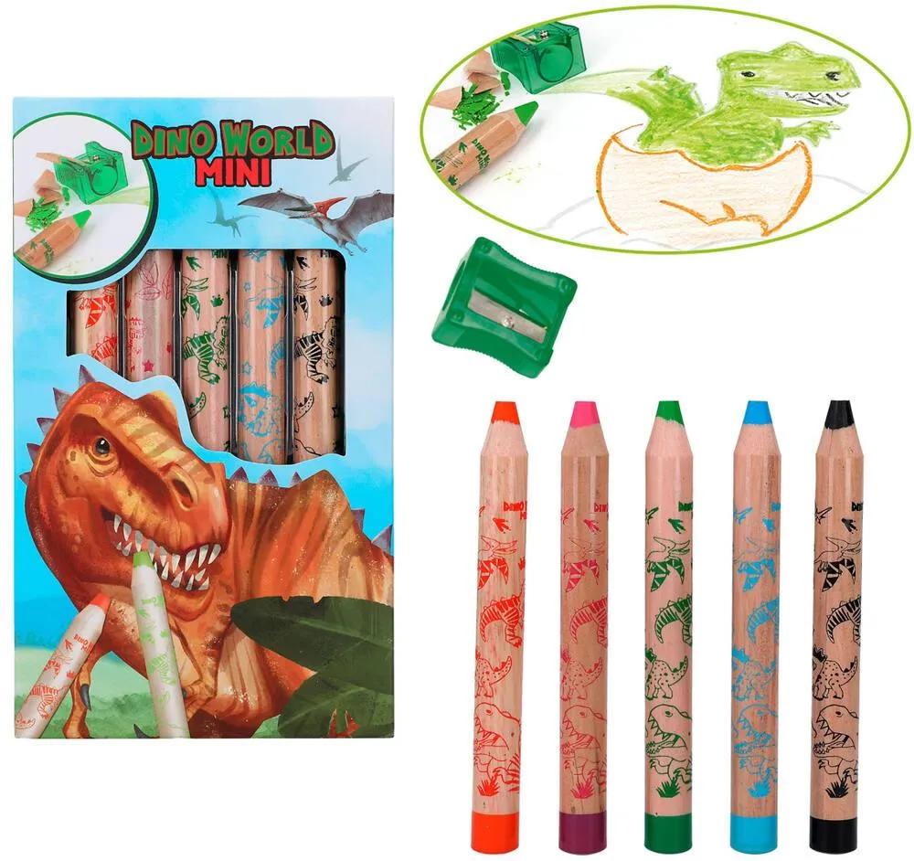 DINO WORLD MINI DINO CRAYONS DE COULEUR ET TAILLE-CRAYONS