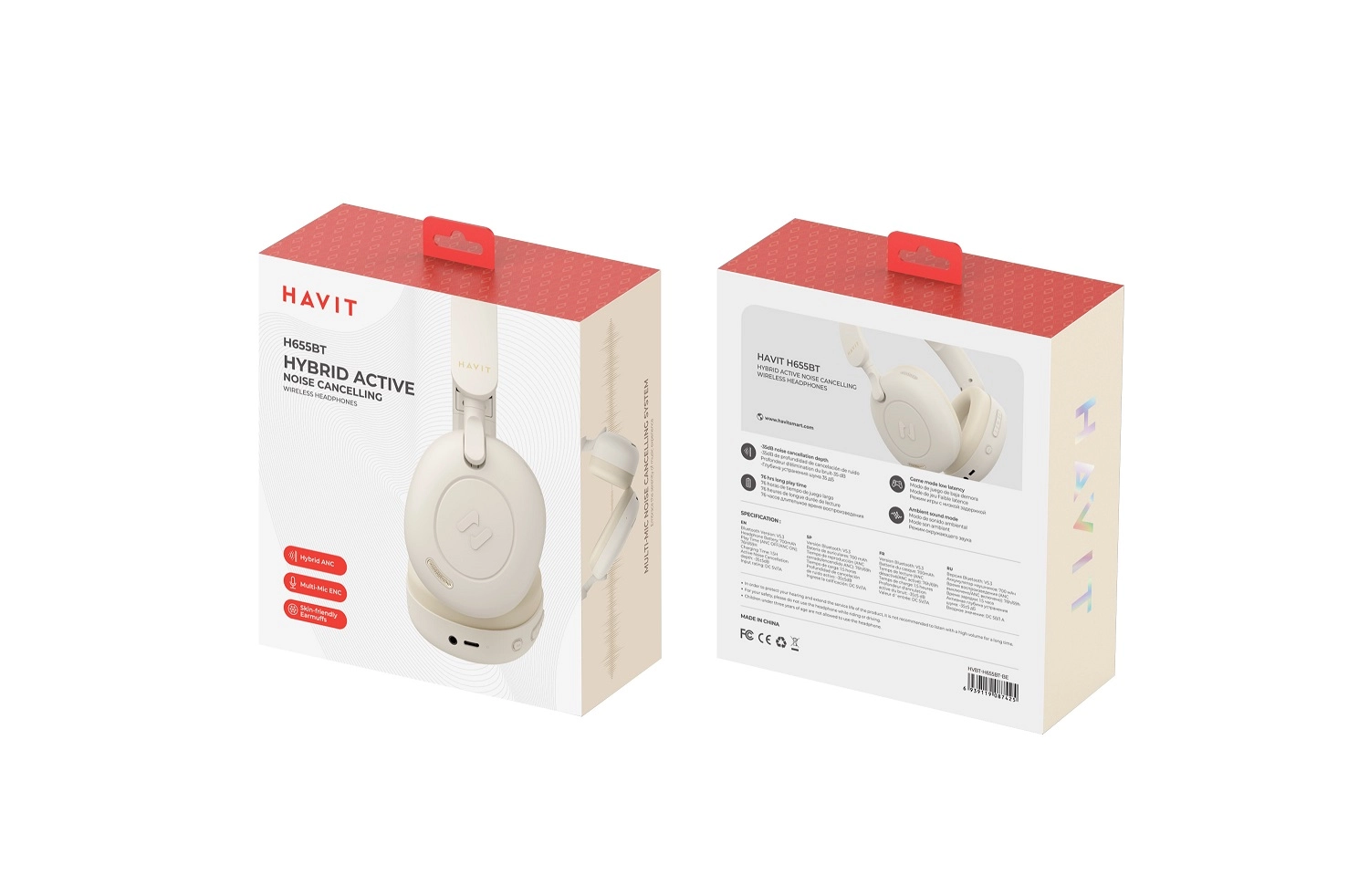 Havit - casque - sans fil avec micro - anc - 26 heures d'autonomie - 700mah