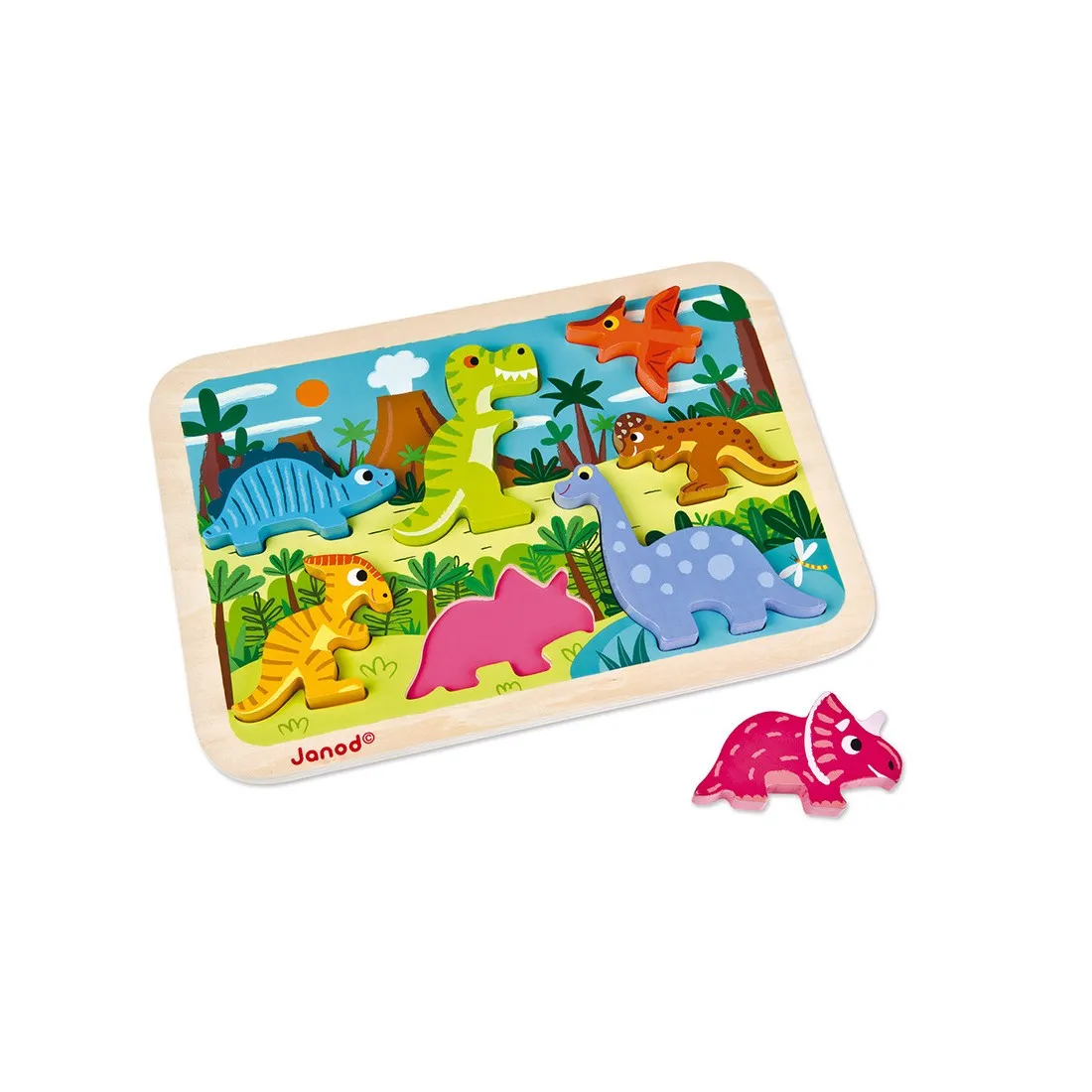 Chunky Puzzle Dinosaures 7 pièces : Puzzles en bois premier âge - Janod