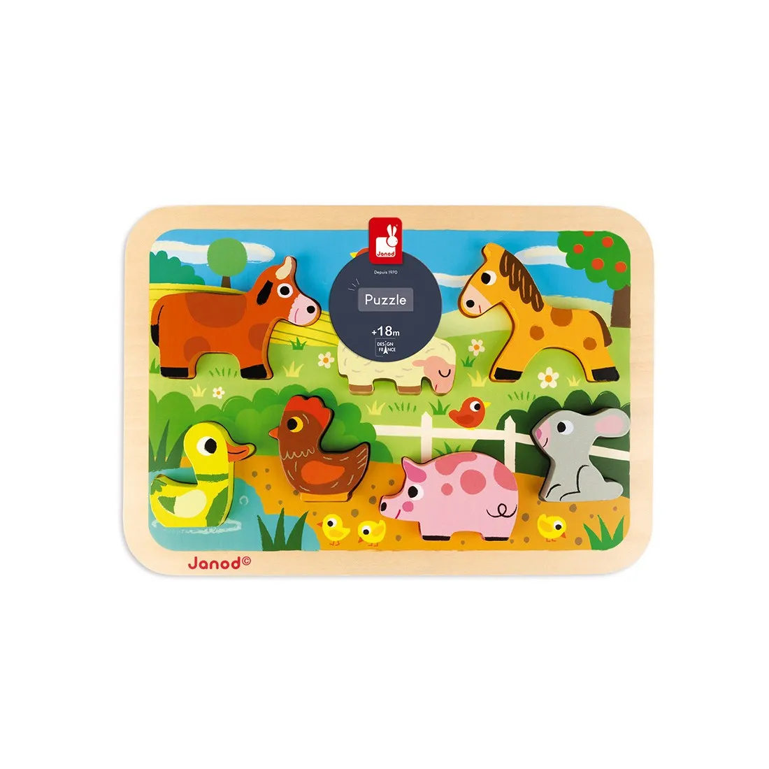 Chunky Puzzle Ferme 7 pièces : Puzzles en bois premier âge - Janod