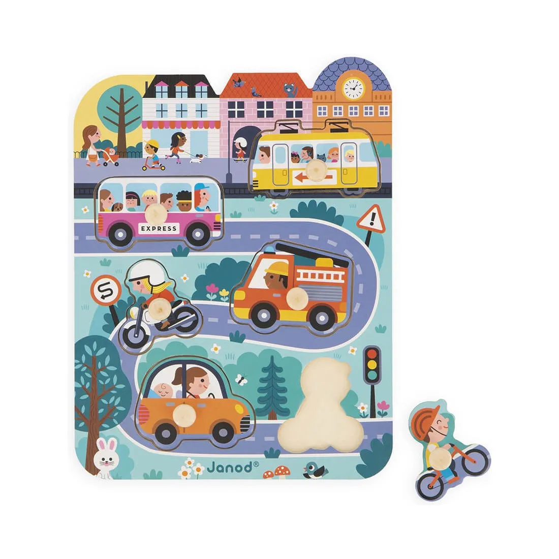 Puzzle en bois pour bébé véhicules - Jeu d'éveil enfant 18 mois - Janod