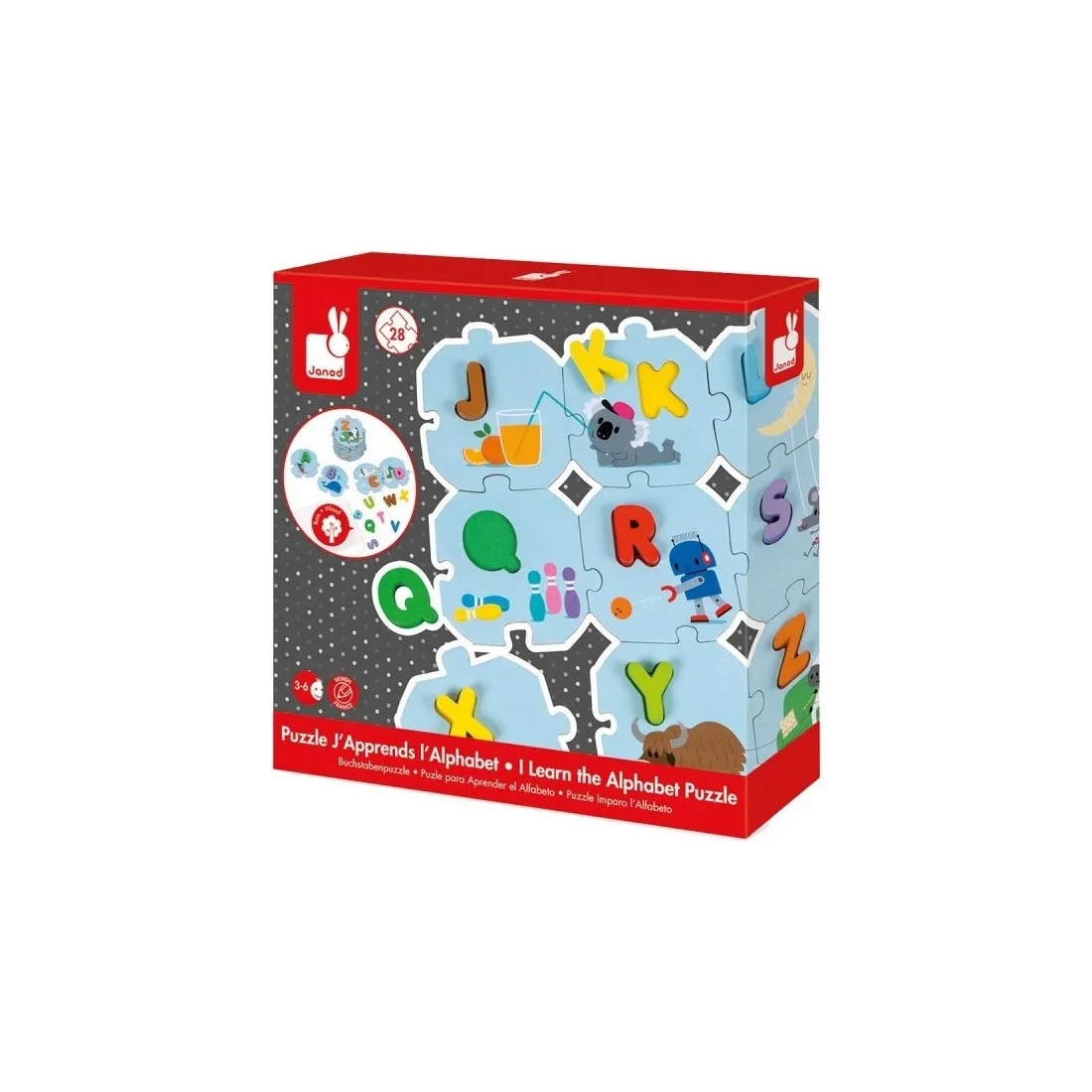 Puzzle 28 pièces : j'apprends l'alphabet - janod - Juratoys