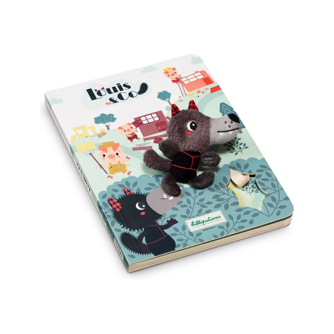 Livre carton le loup et les 3 cochons avec marionnette en tissu - Lilliputiens