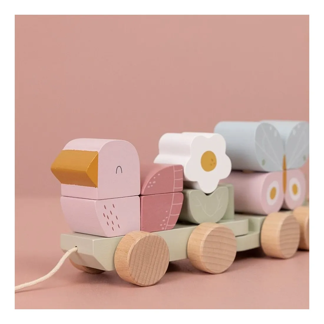 Jouet à tirer et cubes en bois Flowers & Butterflies - Little Dutch