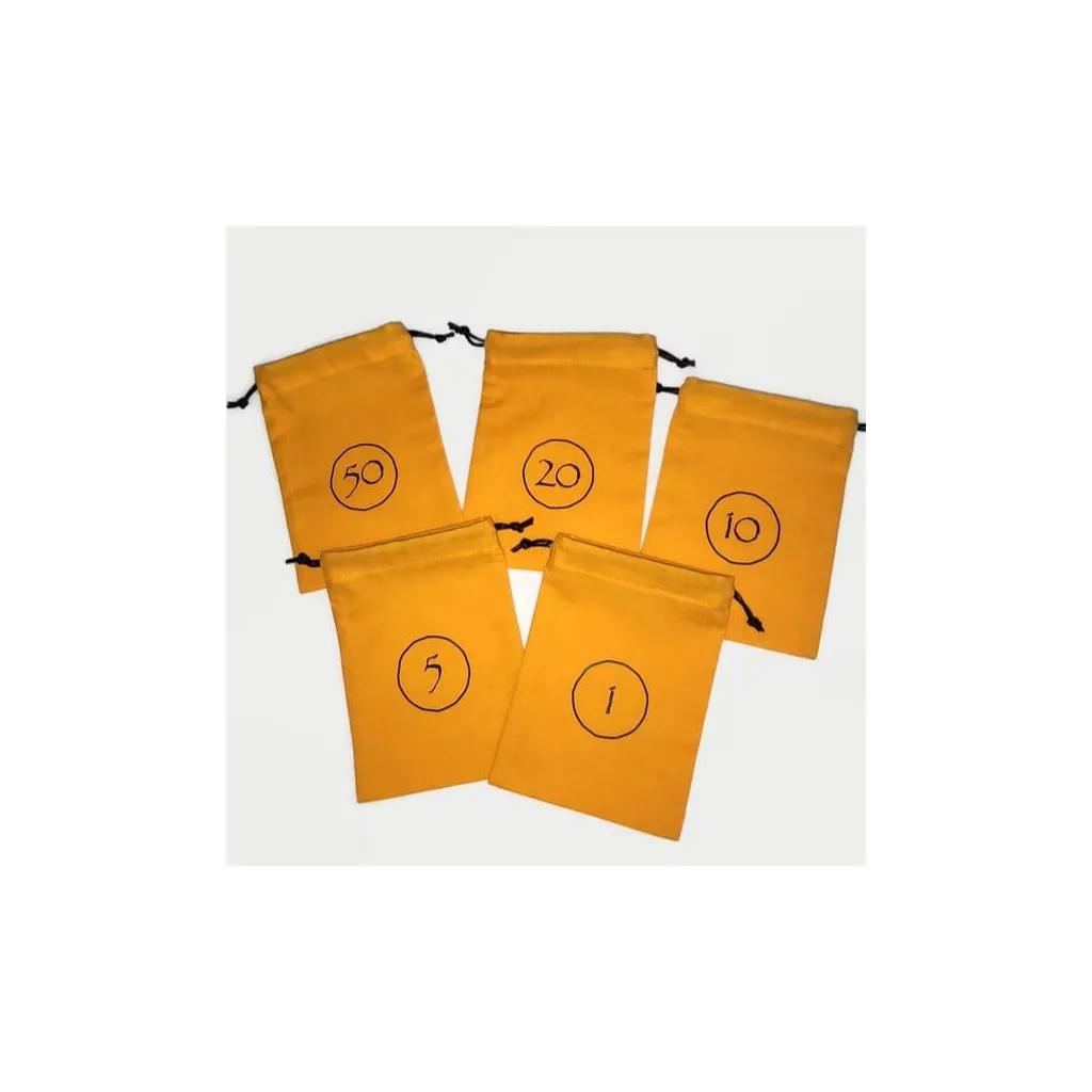 Lot de 5 bourses pour tokens avec valeur 1, 5, 10, 20, 50