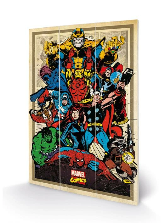 Marvel comics - avengers à l'action impression sur bois 20 x 29.5 cm