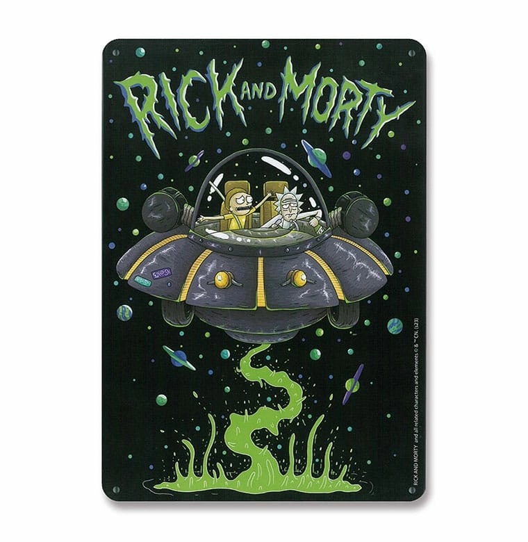 Rick & morty panneau métal spaceship 15 x 21 cm