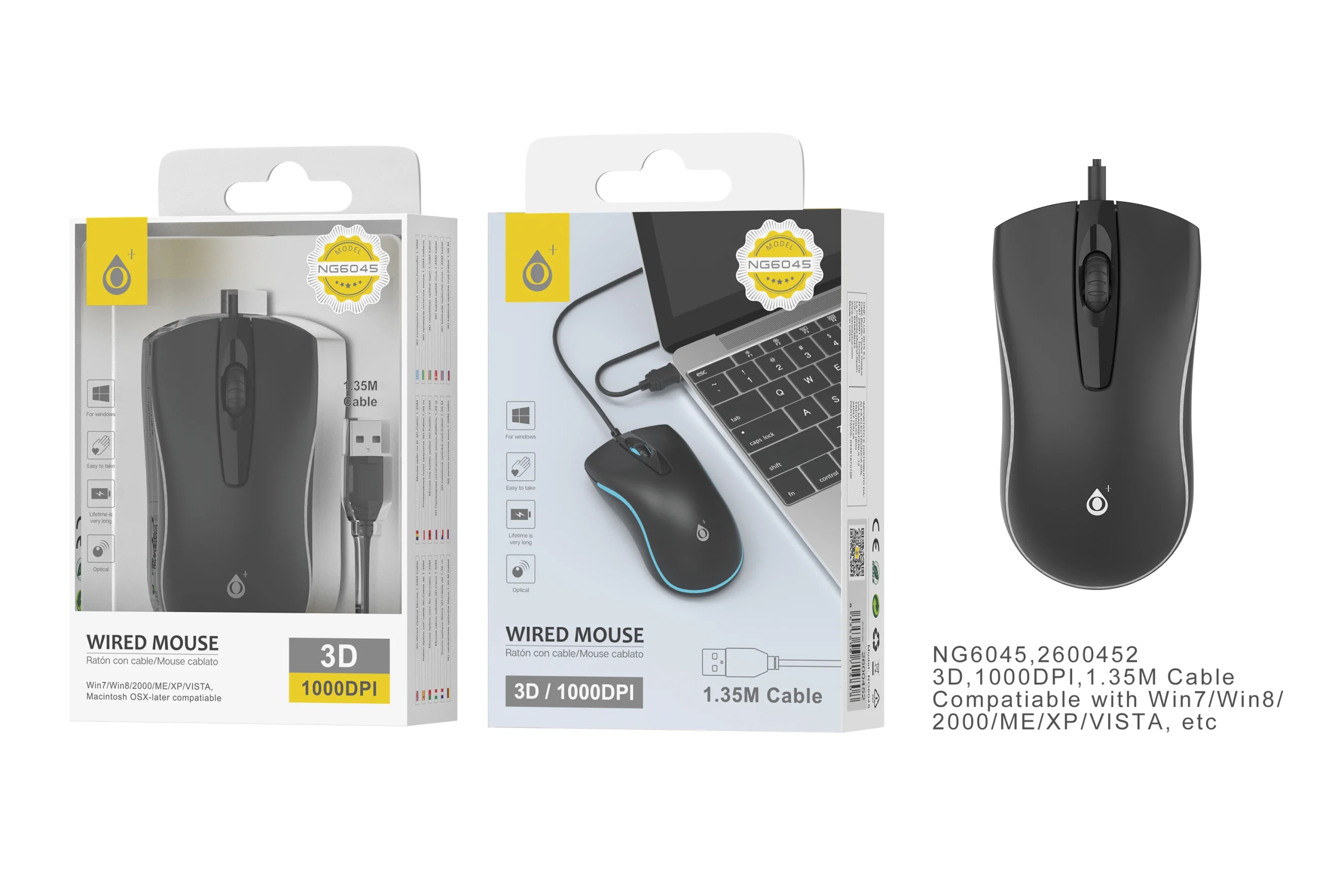 Souris filaire-1000 dpi-1,35m- ng6045- noir
