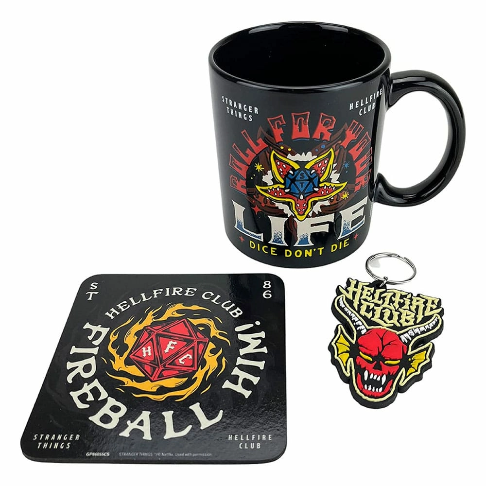 Stranger things set mug, sous-verre et porte-clés hellfire