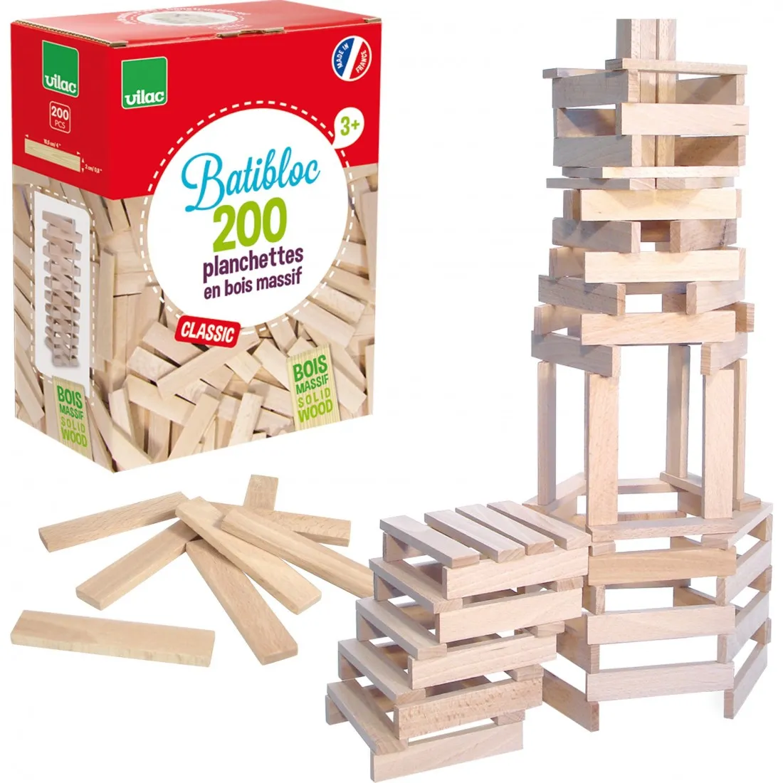 Batibloc classic 200 planches, Jeu de construction en bois, - Vilac