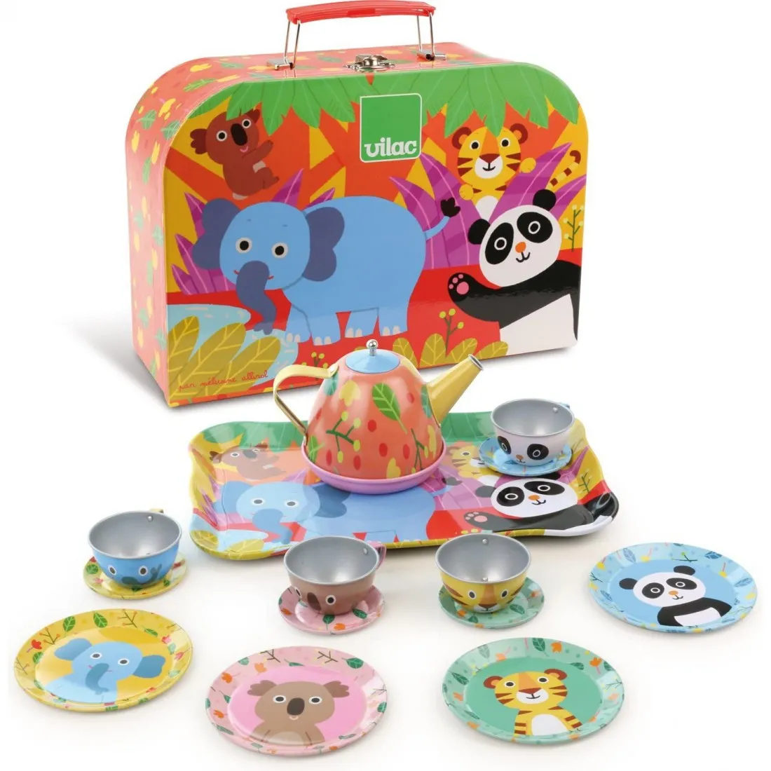 Dinette en métal Jungle - 15 pièces -, Service à thé jouet - Vilac