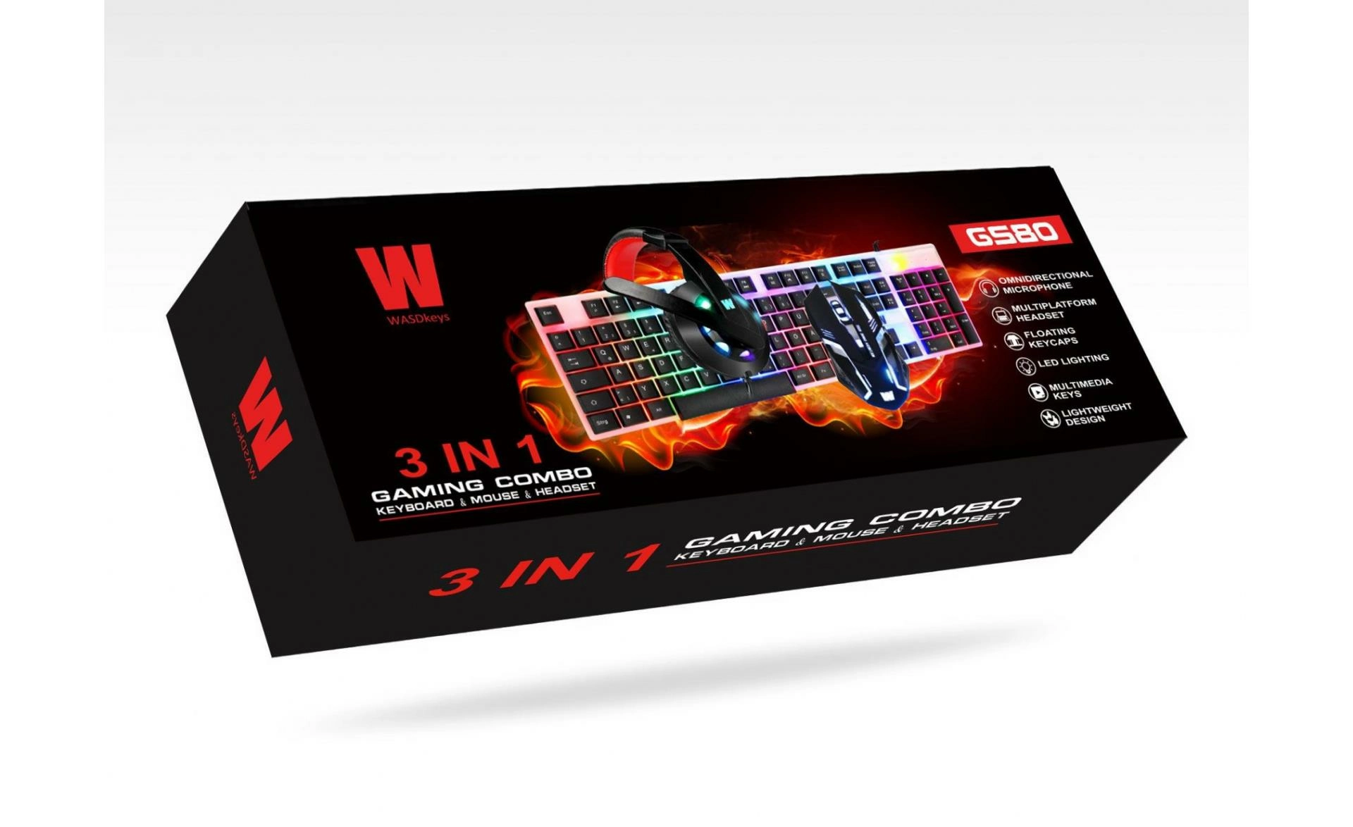 Wasdkeys - ensemble clavier, casque et souris filaires gaming rétroéclairés gs80 - qwertz de